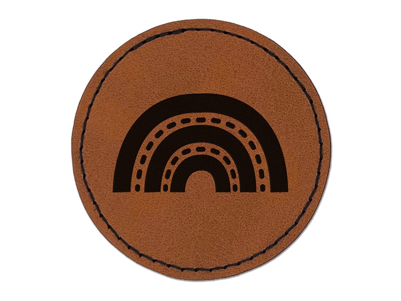 Quirky Rainbow Fun Doodle Round Iron-On Engraved Faux Leather Patch Applique - 2.5"